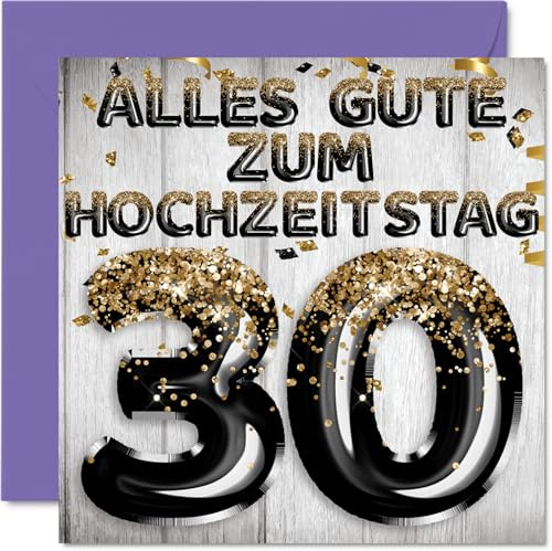 Stuff4 30. Hochzeitstag Karte Liebe, Schwarz Gold Glitzerballons