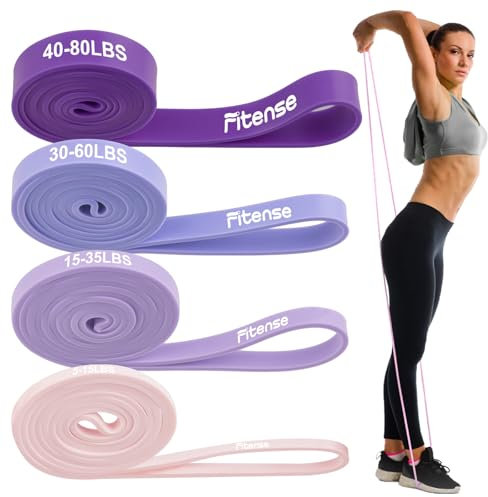 Fitense Resistance Bands Set for Women - 4 Levels Pull Up Bands Set with Door Anchor, Training Poster and Pouch, Exercise Workout Stretching Assist Bands for Portable Exercise, Yoga, Physical Therapy