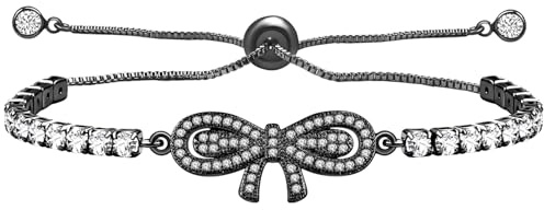 Zircobic raffiniertes Armband mit Zirkon-Niedlicher Schleife | Good Fortune Best Friend Elegante Tennisarmbänder | CZ verstellbarer Schmuck | Symbolisiert Raffinesse und zeitlose Schönheit YA4867