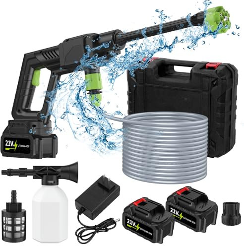 Cordless Pressure Washer - 580PSI 1GPM Jet Washer - 6 in 1 Nozzle with 2 Batteries for Cars, Fences & Floor Cleaning