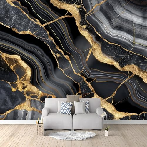 Photo Wallpaper 118 x 83/300 x 210 cm(WxH) Abstract Luxury Marble Pattern, Black Gold Wall Mural Bedroom Living Room Children’s Room Sofa TV Background