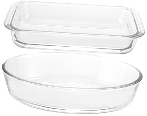 Garneck 2pcs Bbq Grill Pan Baking Tray Lid Glass Baking Dish Oven Microwave Freezer Safe Casserole Dish