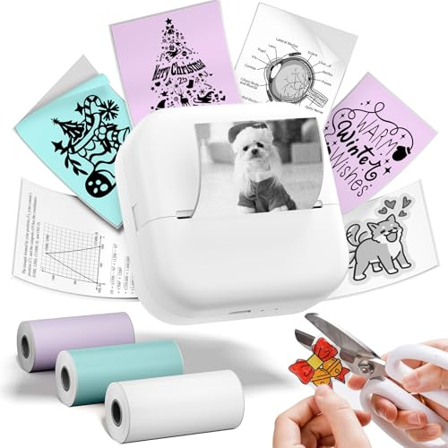 Omezizy Imprimante Mini - T02 Mini Imprimante Thermique Portable pour Étiquettes, Graphiques, Notes d'Étude, Diagrammes Anatomiques, Imprimantes Thermique Bluetooth pour Téléphone et Tablette, Blanc