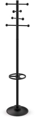 Maul Garderob MAULsaphir 38 x 38 x 171 cm | Garderobställ med paraplyhållare och 8 krokar | hallgarderob för kontor, receptionsområde | Robust stålklädställ | Svart