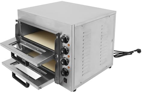 Horno eléctrico inoxidable 3000 W, doble piso, regulable 50-350 ℃, para pizzería, restaurante, panadería y hogar