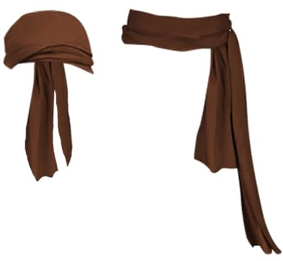 FSSTUD Piraten-Bandana, Hut, Taillengürtel, Cosplay, Party, Kopftuch, Schal, Halloween, Bandana, Stirnband, Renaissance, Kostüm, Zubehör, Braun