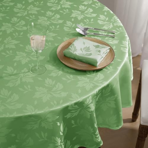 Romanstile Tischdecke rund 140 abwaschbar Hellgrün Frühling Luxuriös Jacquard Damast Muster wasserabweisend Tischtuch Table Cloth für Geburtstag,Ostern,Spring,Outdoor,Garten,Balkon
