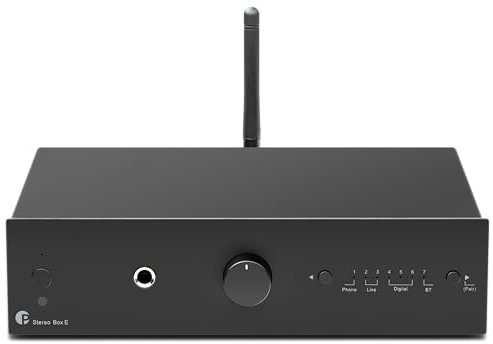 Pro-Ject Stereo Box E, Compact & Versatile Audiophile Integrated Amplifier, aptX™ HD Bluetooth 5.0, MM phono input, 3x digital inputs, built-in 24-bit/192kHz DAC, Headphone amplifier (Black)
