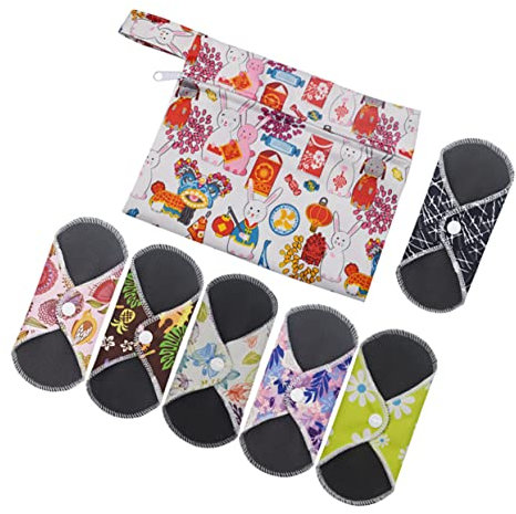 Ipetboom 1satz Wiederverwendbare Menstruationspads Aus Bambuskohle Teiliges Mit Slipeinlagen Und Wasserdichtem Beutel Super Saugfähig Und Atmungsaktiv Für Menstruation Und Wochenbett