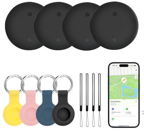 Smart Tag Pro,4er Pack Smart Tracker,Schlüsselfinder, Koffer Tracker kompatibel mit Apple Wo ist APP (nur iOS),für Schlüssel,Gepäck,Brieftasche,IP67 wasserdicht,Schutzhülle und Schlüsselbänder