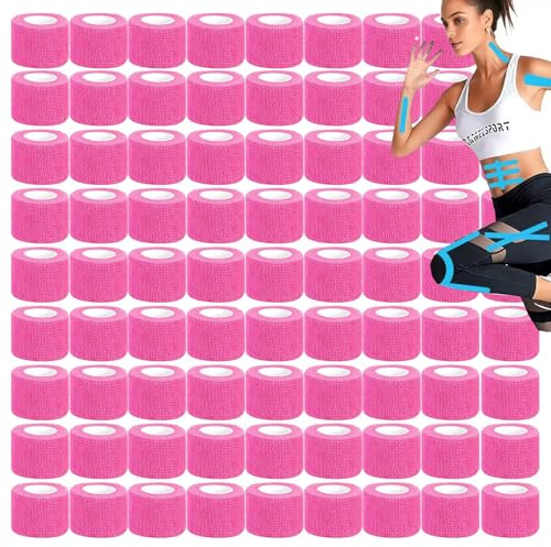 Rosa Selbstklebender Verband, 5cm x 4.5m Pflaster Rolle Verbandsmaterial,120 Rollen Elastische Binde Bandage Fixierbinde Haftbandage Selbstklebend für Sport, Finger Hand Zehen Füße, Katze Hund Pferd