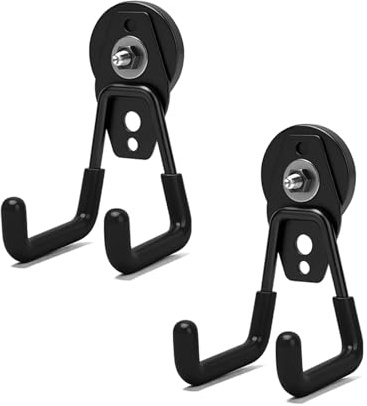 2 stycken magnetkrokar extra starka, magnetiska krokar med halkfri beläggning, starka magneter med krok tung plikt, robust magnetisk bas garagekrokar dubbla krokar för upphängning verktyg (svart, 66