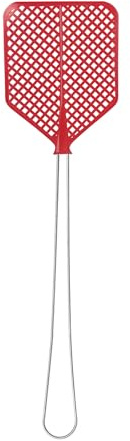 LifeChic Matamoscas Manual 43 cm – Mango de Hierro, Pala Flexible de plástico Rojo – matamoscas para Interiores y Exteriores – contra Moscas, Mosquitos e Insectos voladores