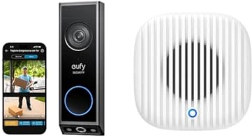 eufy Security Video türklingel, Chime 2 Zusatzklingel,Dual türklingel mit Kamera mit Paketerkennung, 2K Full HD Farb-Nachtsicht, Kabel- oder Akkubetrieben, kompatibel mit HomeBase S380