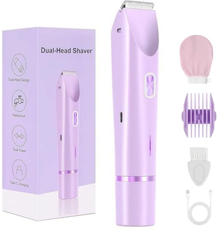 Kelya Rasoir 2 En 1, Rasoir Électrique 2 En 1 Pour Femme, Tondeuse Pour Femme Partie Intime, Rasoir Étanche IPX7, Utilisation À Sec Ou Sous L'eau, Épilation Douce Pour Visage, Aisselles Et Jambes (A)