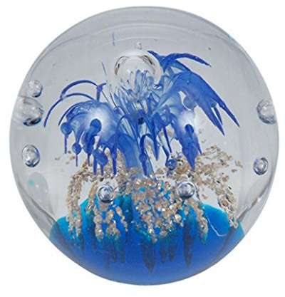 Traumkugel 232(mittel) blaue Blume über goldenen Grund- Glaskugel, Briefbeschwerer