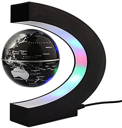 Newooe Floating Globe with LED Lights C Shape Magnetic Levitation Floating Globe World Map for Desk Decoration (Black)