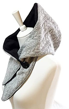 Kapuzenschal, Zopf Jacquard, hellgrau-schwarz