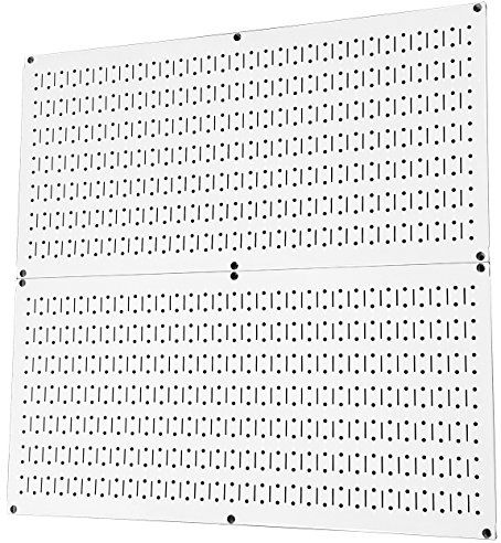 Pegboard Rack Wall Control Home & Garage Tool Storage & Organization White Metal Pegboard Pack - Two 32-Inch x 16-Inch White Steel Peg Board Panels