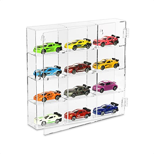 Ikee Design Acryl-Vitrine, transparent, Wandmontage, 12 Fächer, Regale, Ständer für Sammlerstücke, kleine Pop-Figuren, Edelstein oder Schmuck, 27,7 x 5,1 x 25,4 cm (B x T x H)