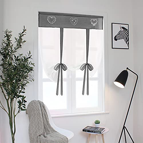 SIMPVALE 1 Stück Raffrollo Vorhang – Stickerei Raffrollo Schatten – Durchsichtige Vorhänge Tüll Panels Fenster Abdeckung für Schlafzimmer, Badezimmer, Küche, grau, Width 60cm / Height 120cm