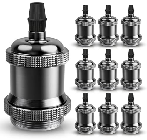 DiCUNO E27 vintage solid Lampenfassung, Pearl Black, DIY Zubehör, 10er Pack | Edison Retro-Pendelleuchte, solide Keramik, Adapter