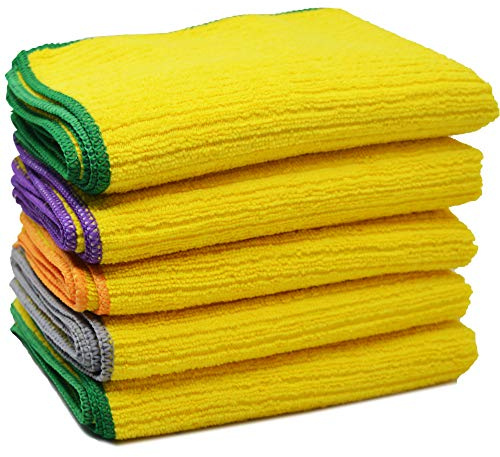 Towelogy® Microfibre Dish Cloths Grey Super Absorbent Lint Free Extra Large Kitchen Cleaning Dishcloth 30x40cm (Yellow, Pack Of 20 (30x40cm))