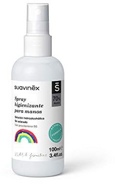 Suavinex, Spray Para Manos Niños y Familia. Solución hidroalcohólica. Sin aclarado, 100 ml, El embalaje puede variar