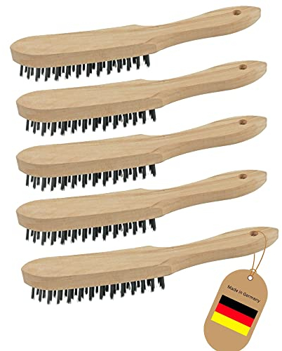 Novatool 5X Drahtbürsten I 3-reihig I 27 cm lang I mit Holzgriff I Bremssattelbürsten Grill Drahtbürsten Kratzbürsten Metallbürsten Handdrahtbürsten Set Fugenbürste Unkrautbürste