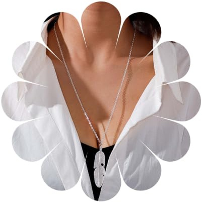 Yienate Boho Silver Feather Pendant Necklace Chain Dainty Long Leaf Necklace Gypsy Charm Jewelry for Women and Girls
