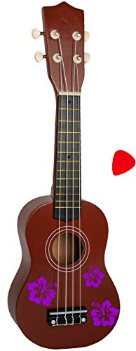 alles-meine.de GmbH Kinder - Gitarre/Ukulele - aus Holz - Motiv & Farbwahl - dunkel braun & Blumen & Blüten lila - violett - hochwertige Konzertgitarre - 55 cm - Klassik - akus..