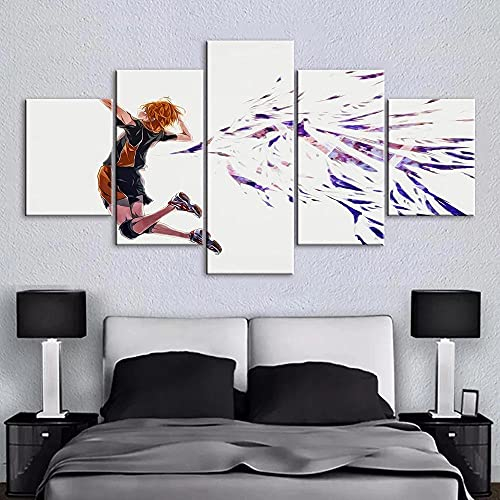 MPPSU Haikyuu Anime Charaktere Poster Wanddekoration Wohnzimmer Leinwandbild Jugendzimmer Poster Set Modern 5 Teiliges Wandbild Bedroom Decor XXL Bilder Mit Rahmen 150 * 80cm