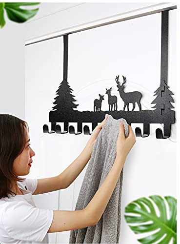 BeiLeiNiceHK CuteHook Türhaken, einfache Installation, Organizer, Garderobenhaken, Wandmontage, Metall, Handtuchhaken, Tier, Hirsch, Aufhänger für Badezimmer, Türaufhängung, 8 Haken, schwarz