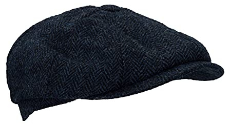WALKER AND HAWKES Unisex Ballonmütze mit Schirm - Harris-Tweed - aus 8 Teilen - Midnight Blue - XL (60cm)