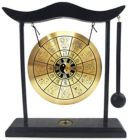 Hooshing Messing Gong Desktop Zen Art Feng Shui Dekor Gossipy Sternzeichen | Für Meditation, Heimbüro, Einweihungsgeschenk
