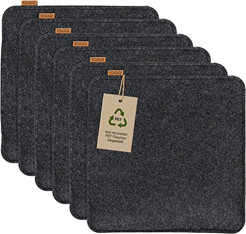 Miqio Design Filz Sitzkissen Eckig mit Antirutschnoppen | 35cm | 6er-Set | Indoor und Outdoor | Nachhaltig aus recycelten PET Flaschen | Waschbare Stuhlkissen rutschfest | Dunkelgrau