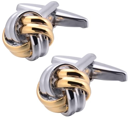 Jonwo Boutons de manchette 2 tons or et argent en forme de nœud pour chemise de smoking française en acier inoxydable dans une boîte cadeau pour anniversaire de mariage
