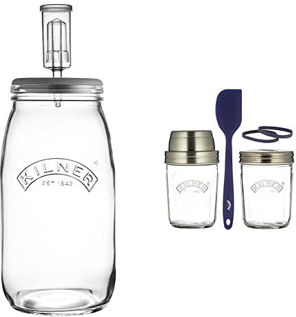 Kilner Create & Make Fermentierset - für das einfache Haltbarmachen von Gemüse, im 3 Liter Glas mit Gärungsdeckel & 0025.035 Sauerteig, Glas, 350 milliliters