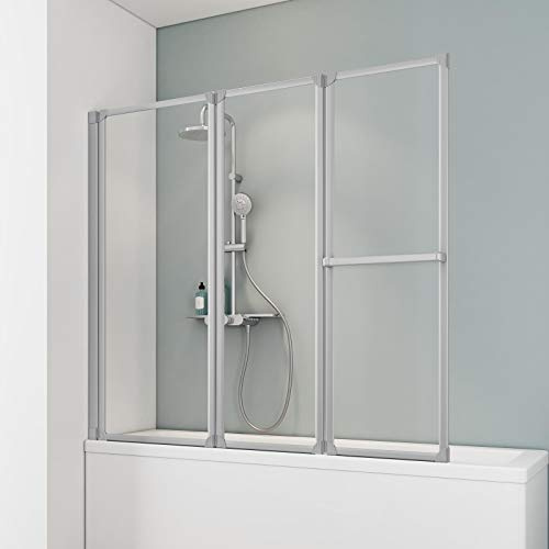 Schulte pare baignoire 152 x h.140 cm, 3 volets (72+40+40) avec porte-serviette, profilé alu-argenté, écran pivotant rabattable à 180°, verre de sécurité 3 mm transparent