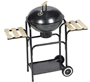 Schwarzer klein Grill Holzkohlegrill Grill Picknickkessel Holzkohle Aschekasten runder Grillständer mit Deckel und Rollen, Schwarz 102 x 96 x 44 cm