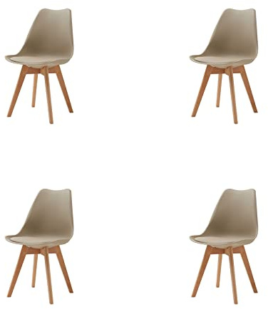 HJhomeheart Sedie Sala da Pranzo, Set di 4 Sedie, Gambe in legno massello, Design Nordico Ergonomico, Sedie Cucina, Sedie Moderne (Beige-4)