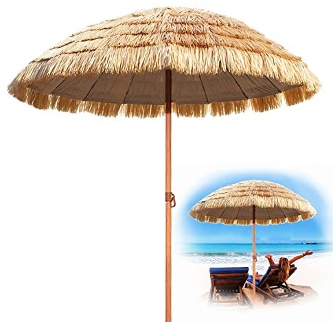 CHEMYO Ombrellone da Spiaggia 240cm/7.9ft, Balcone terrazza Giardino, ombrelloni inclinabili in Paglia Hawaiana, con Protezione UV Impermeabile, Stabile e Resistente, Facile da Aprire e chiudere