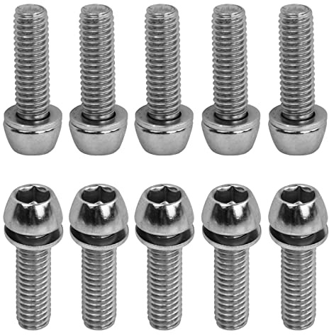 10 Stück Fahrrad Vorbau Schrauben, M6 x 20 mm Fahrrad Kegelschrauben mit Unterlegsscheiben, Fahrrad Stamm Bolzen, Fahrradschaftschrauben, Kegelkopf Schraube für Mountainbike (Silver)