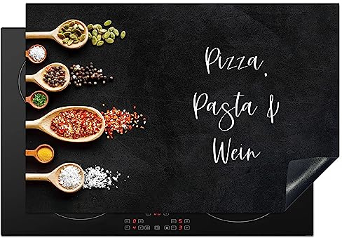 KitchenYeah© Herdabdeckplatte Einteilig Herdabdeckung Abdeckplatte für | 78x52 cm - Ceranfeld Abdeckung Induktionskochfeld Aufrollbare Matte Zitate & Sprüche - Pizza, Pasta & Wein