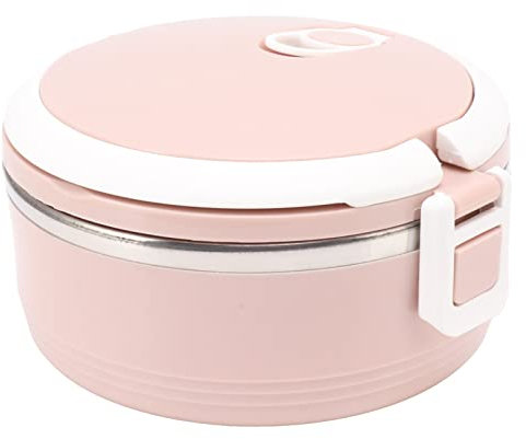 Boîte à Bento, Boîte à Lunch Ronde Facile à Nettoyer en Acier Inoxydable à une Seule Couche avec Boucle de sécurité pour Adulte (Rose)