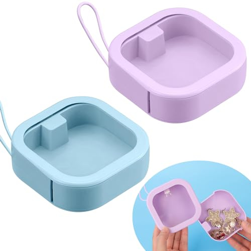 MaehSab Haargummi-Organizer und Qtip-Spender, tragbarer Halter für Badezimmer-Aufbewahrung und Reisezubehör, Wattestäbchen, Haarspangen, Nadeln, Violett, Blau, 2 Stück
