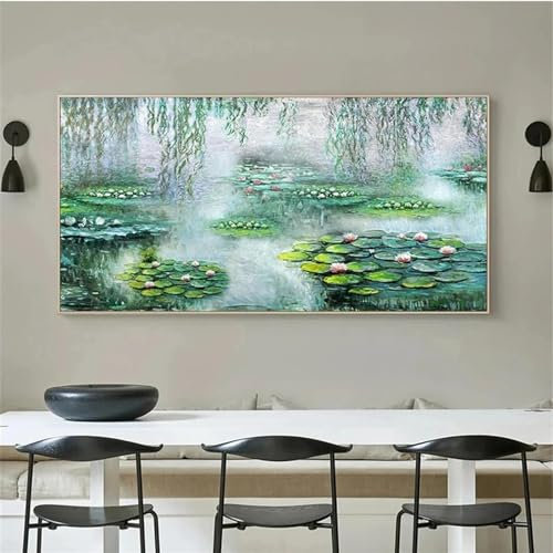 KQZVCU Claude Monet Gemälde Seerosen, abstrakte Kunstdrucke, Landschaft, Wandkunst, Bilder für Wohnzimmer, Heimdekoration, 50 x 100 cm, rahmenlos