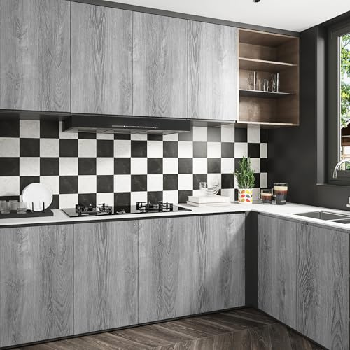 Yullpaper Möbelfolie Holzoptik Tapete Grau Selbstklebend Folie Arbeitsplatte Küche Tapeten Wohnzimmer Graue Folie Holzoptik Selbstklebend Klebefolie Grau für Schrank Tisch Holztapete 40cm X 200cm