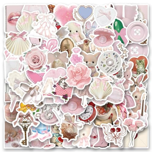 UBOFUGS Coquette Aesthetic Stickers,120PCS Cartoon Graffiti Sticker Water Bottles Laptop Pink Decal ，for Phone Cases, Laptop - Coquette Room Decor Vintage, Coquette Accessories
