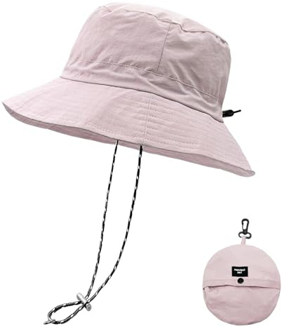 lifwimner Sonnenhut Damen Herren Faltbar, Wasserdichter Safari Hut, Leichter Schnelltrocknender Fischerhut, Bucket Hat mit Kinnriemen für Sommer & Outdoor(Hellrosa)